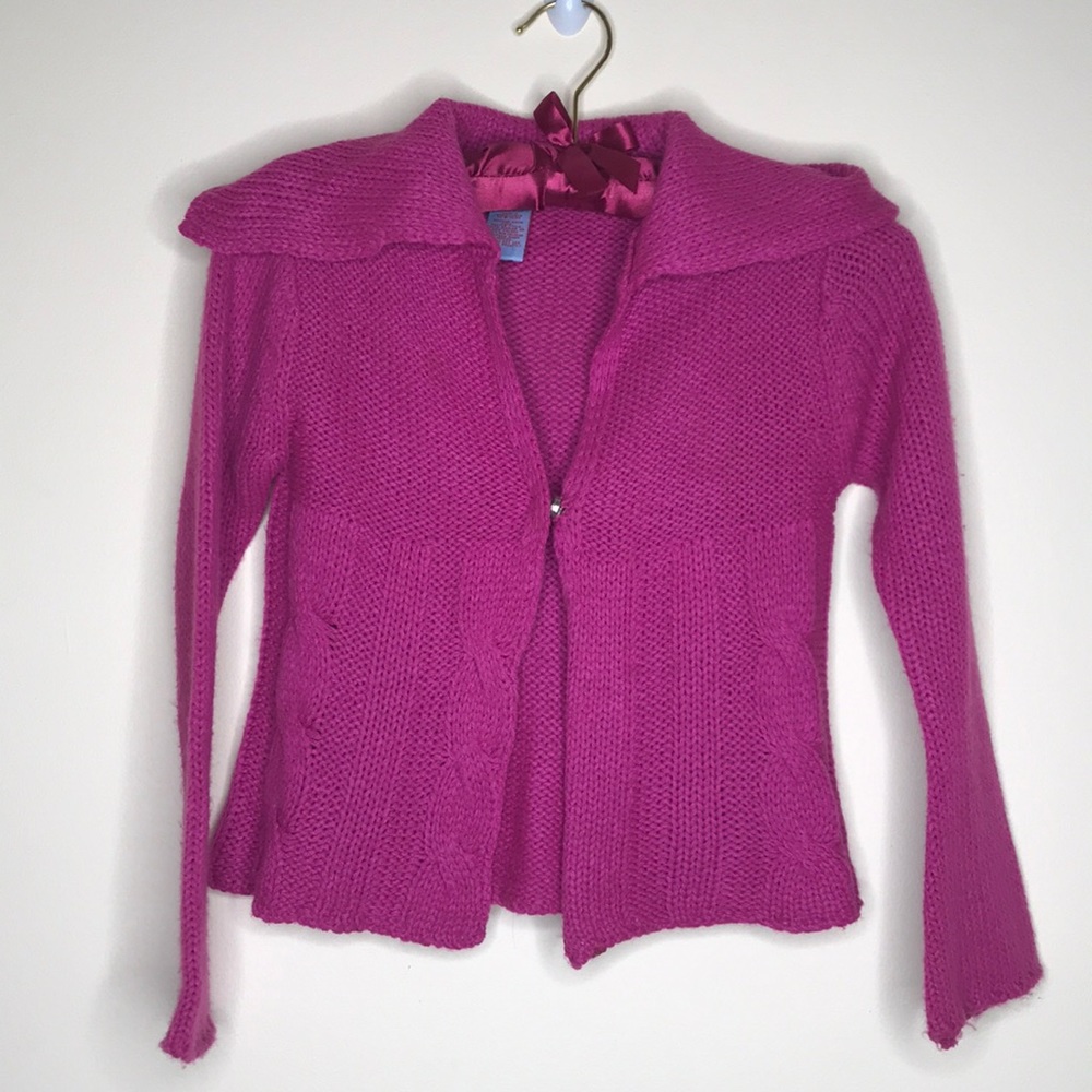 Cable Knit Pink Sweater Blue Heart size L/6X